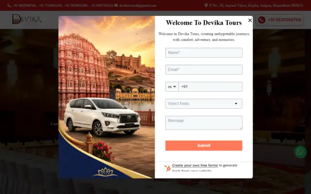 Devika Tours website homepage