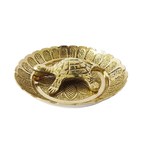 Brass Turtle with Plate for Good Luck