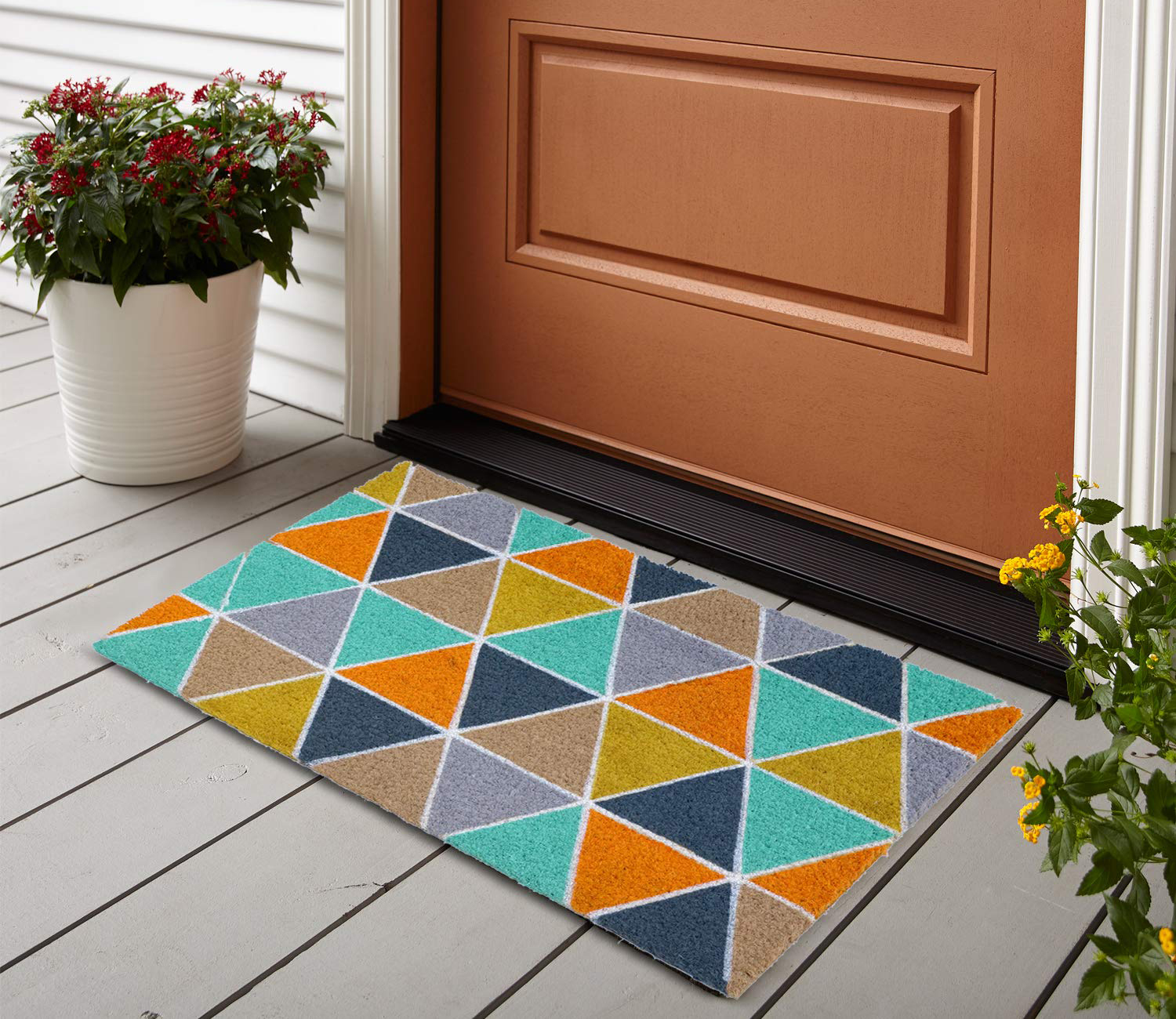 Where should a door mats be placed?