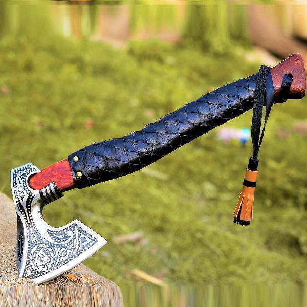Custom Gift Forged Carbon Steel Viking Axe with Rose Wood Shaft