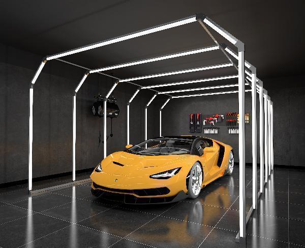 How do LED lights help in maintaining a clean and professional appearance in car shops?
