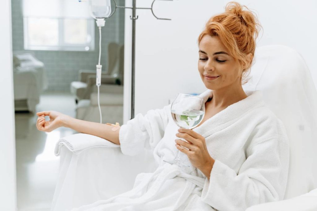 What kind of needle is used during an IV drip at home treatment?