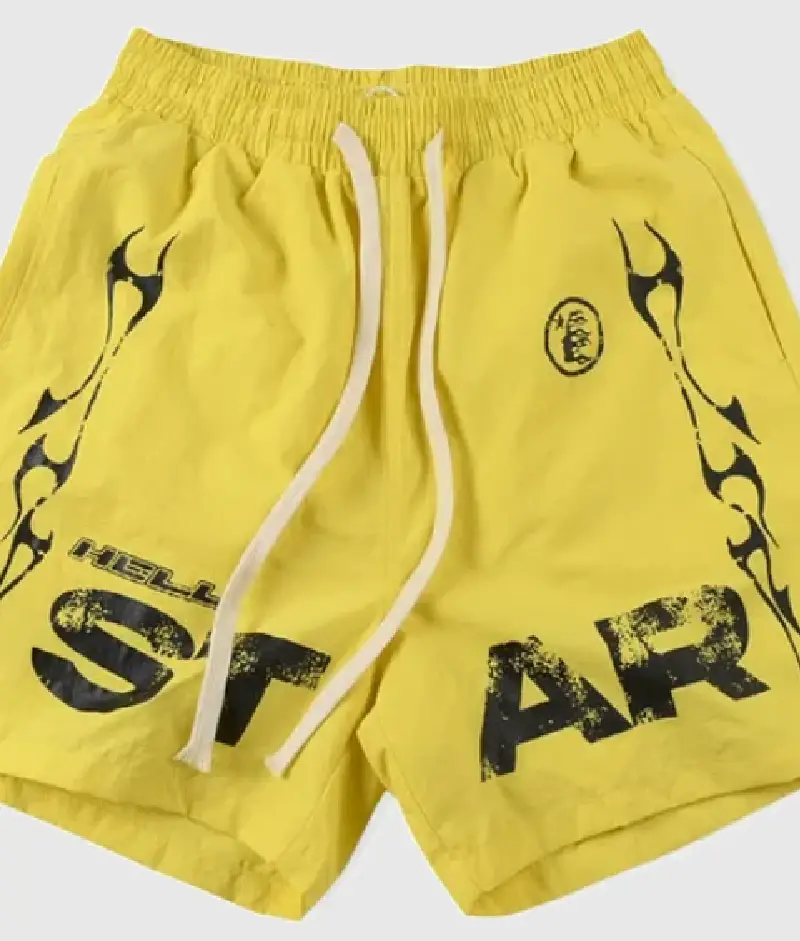 Yellow Hellstar Shorts: Vibrant Streetwear in Action