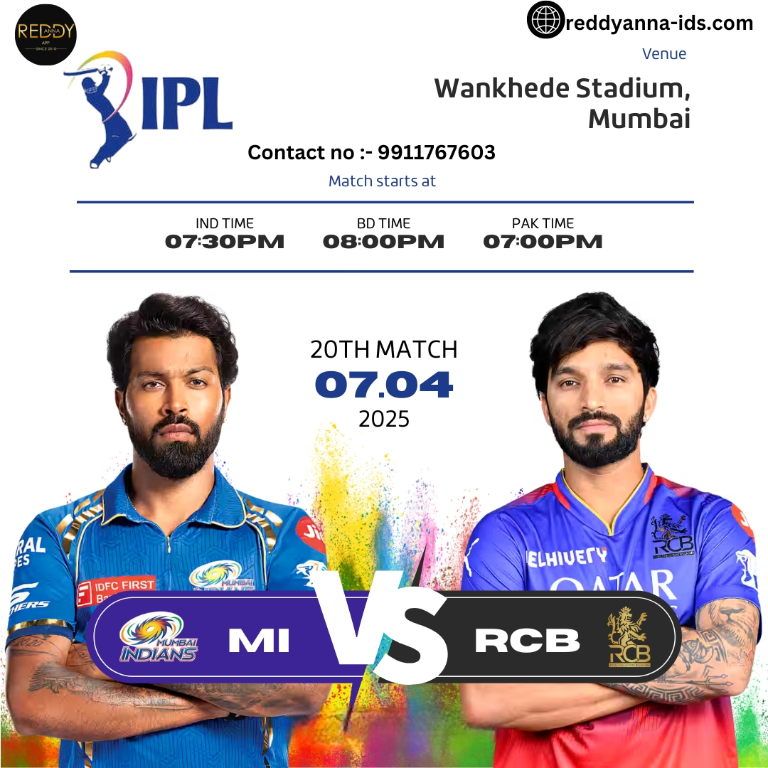 Clash of Titans with Reddy Anna Website : Mumbai Indians vs Royal Challengers Bengaluru - IPL 2025 Showdown at Wankhede Stadium.