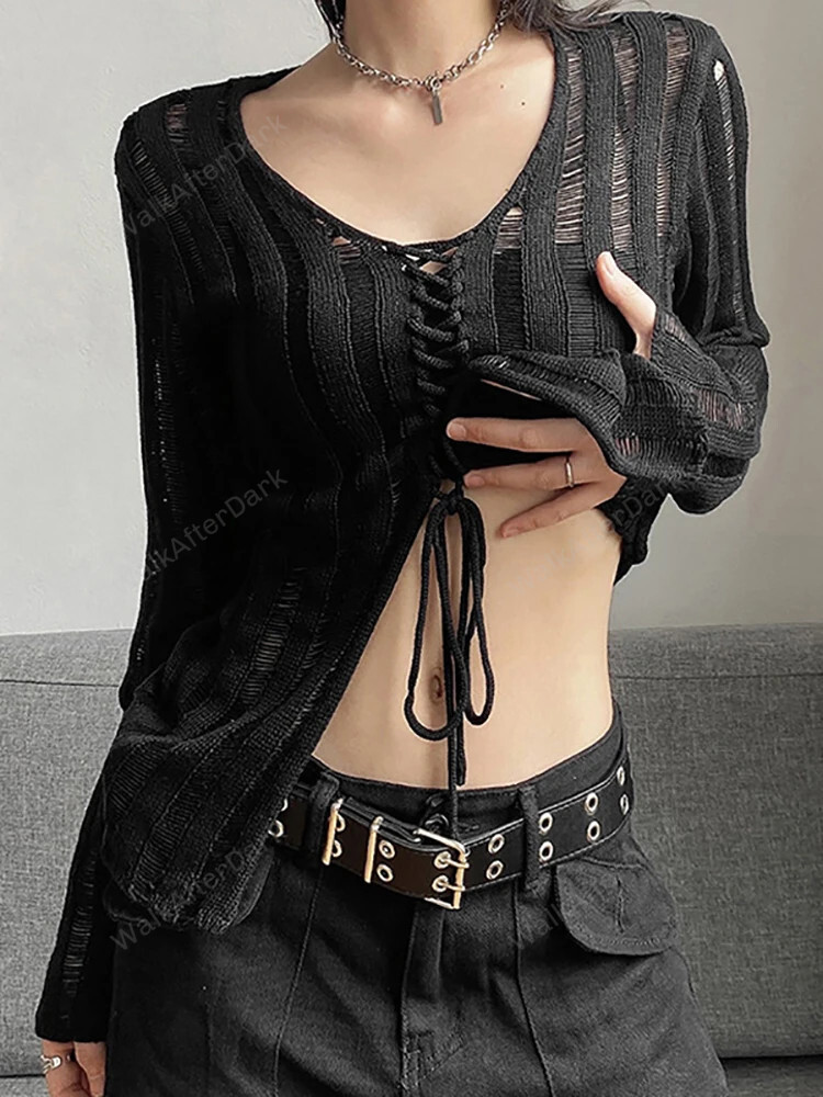 Deep Dive into the Goth Dark Mall Gothic See-Through Blouse - Walk After Dark
