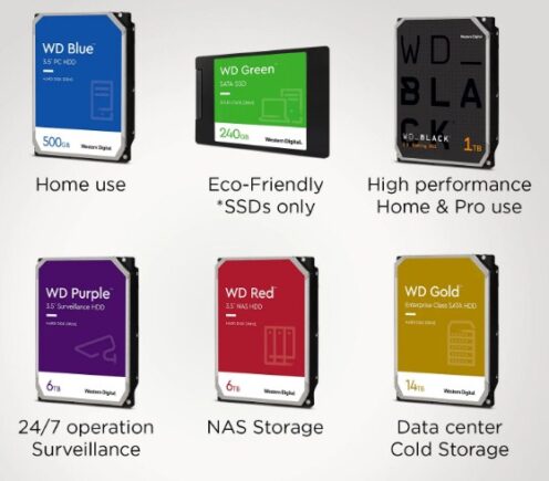 WD Hard Drive Color Code Explained: Choosing Between Blue, Black, Red, Purple, Green, and Gold HDDs for Your Needs