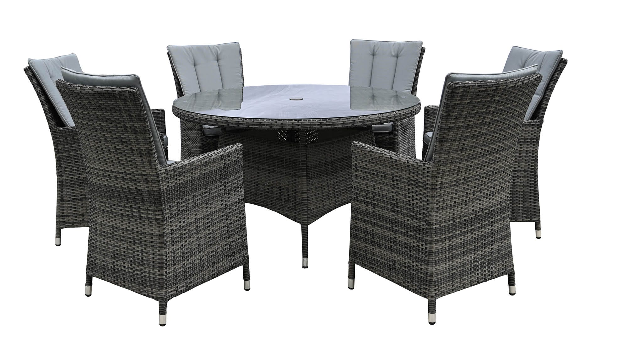 Enhance Your Dining Space with the Rattan Grey Dining Round Table and Chairs Set