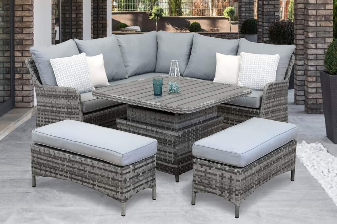 Stylish and Functional Rattan Ledbury Corner Sofa Set with Lift Table by Homeflair