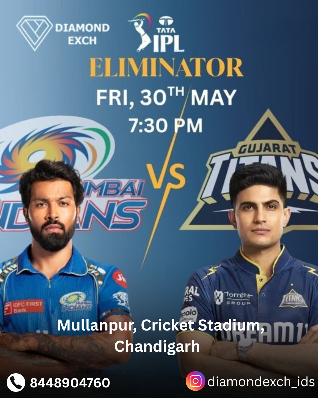 Diamond Exchange: The Best Platform for Cricket Enthusiasts to Access Live Action of GT vs MI Eliminator at Mullanpur, Chandigarh.