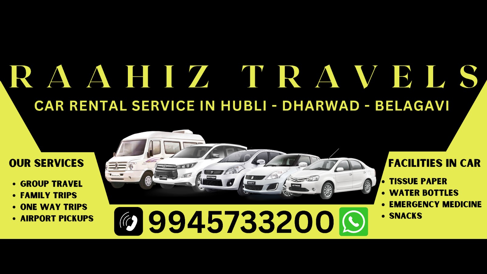 Raahiz travels Car Rental Service in Hubli - Dharwad - Belgaum