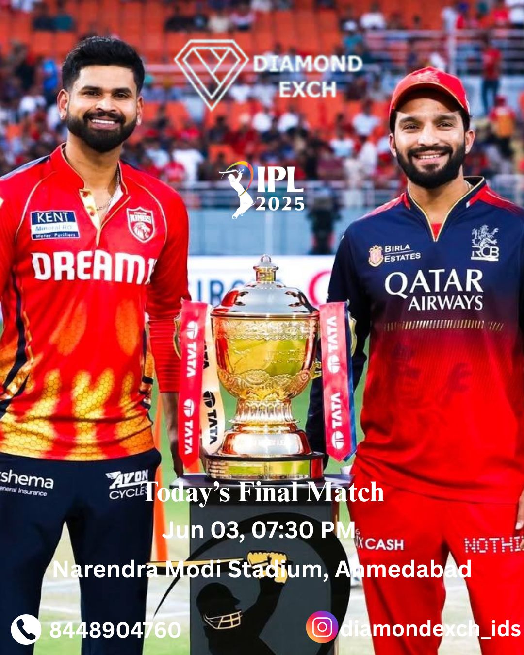 IPL 2025 final, RCB vs PBKS, promises excitement; Diamond Exchange99 broadcasts live from Narendra Modi Stadium.