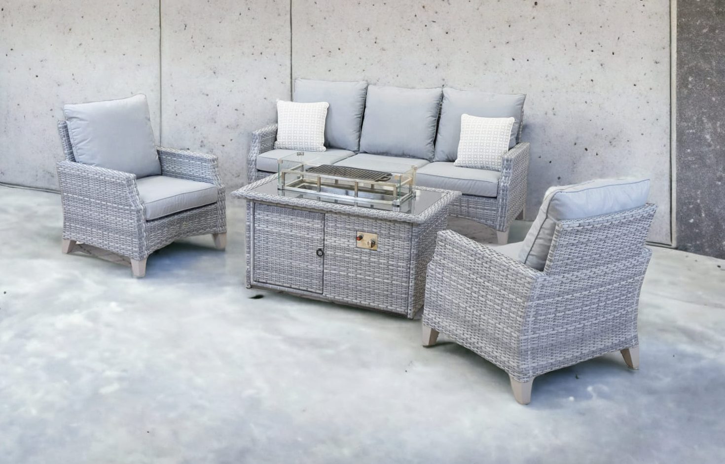 Upgrade Your Outdoor Space with the Rattan Windchester Sofa and Firepit Set