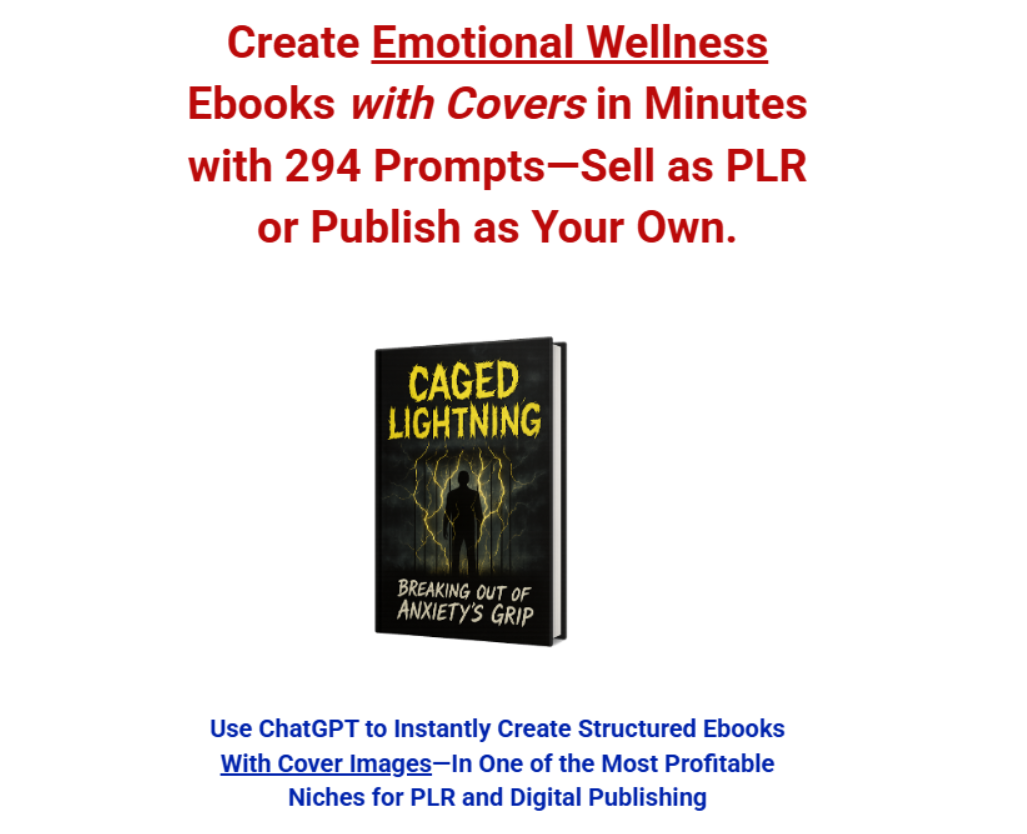 294 Prompts for Emotional Wellness PLR Ebooks Review: "This one digital file can create 294 wellness books in 30 minutes—no writing required!"