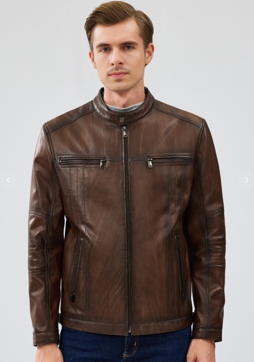 Regular Brown Sport Leather Jacket
