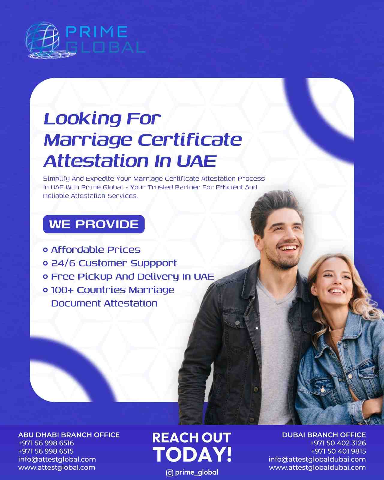 Marriage Certificate Attestation Services by Prime Global in UAE