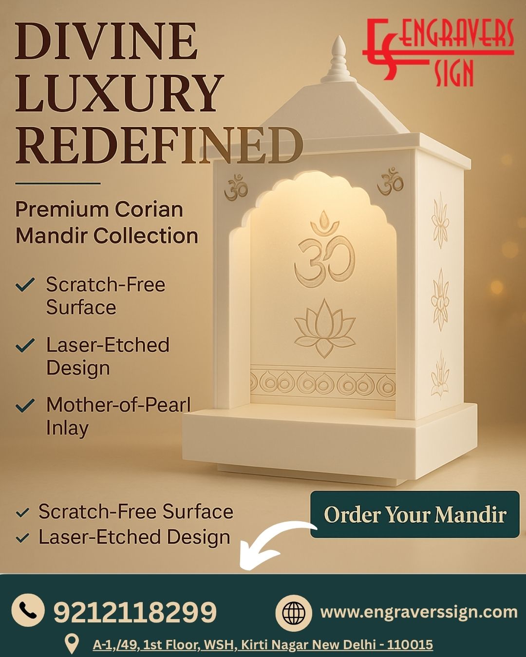 Corian Mandir Manufacturers in Kirti Nagar