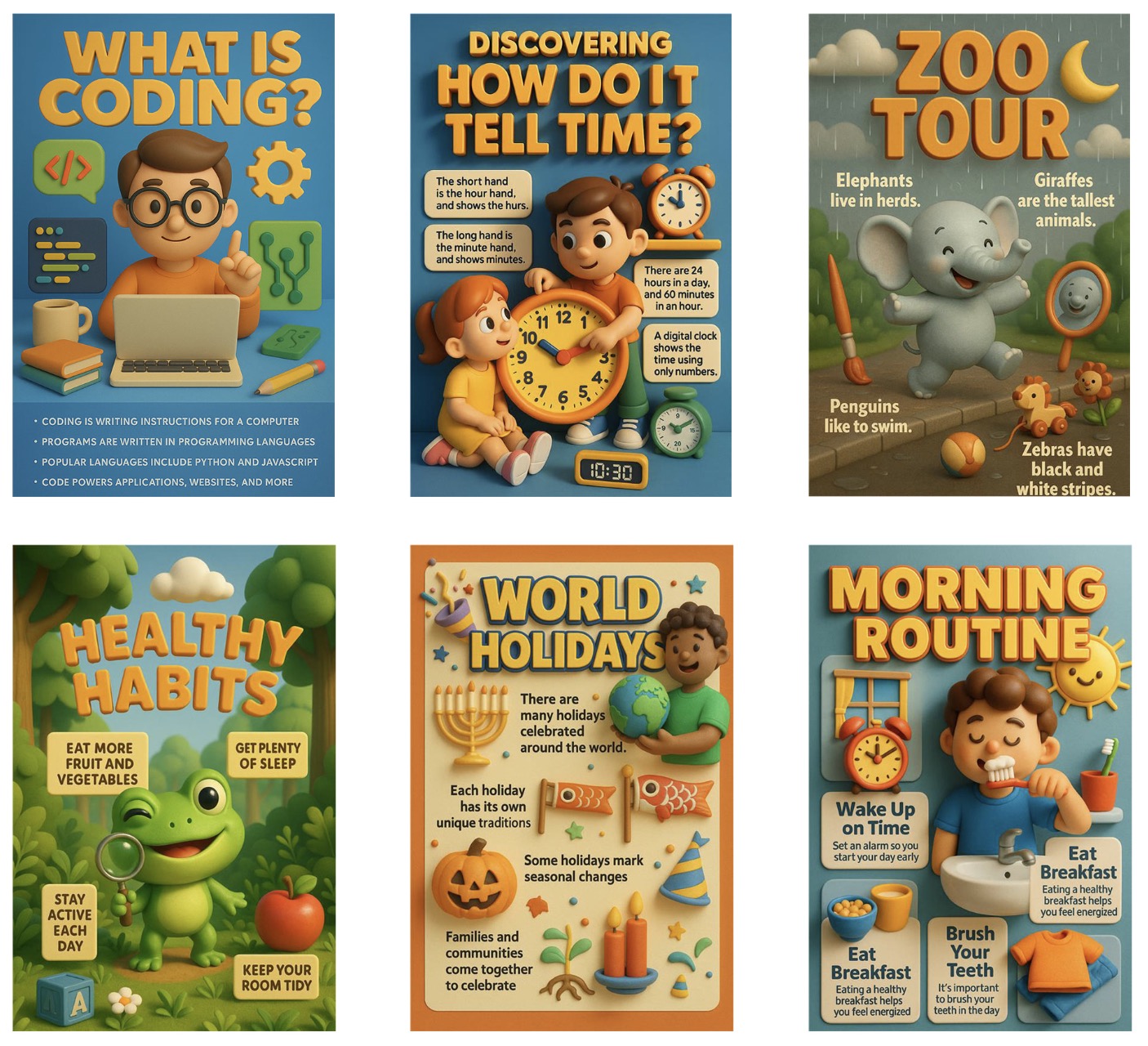 Collection of 1000+ "3D Realistic Kids Educational Poster Prompts" for Fun & Learning.