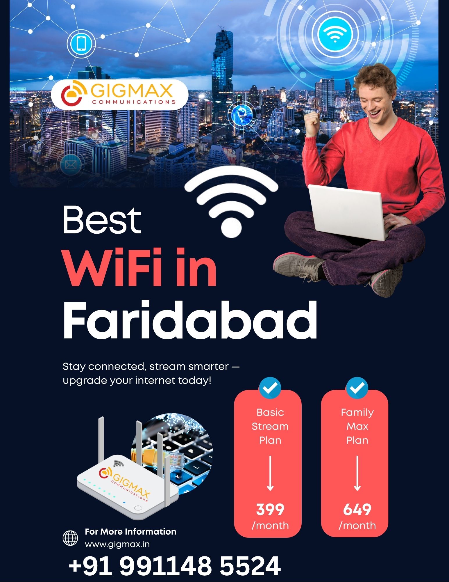 Best Internet Service Provider in Faridabad for Home – Gigmax WiFi Plans 2025