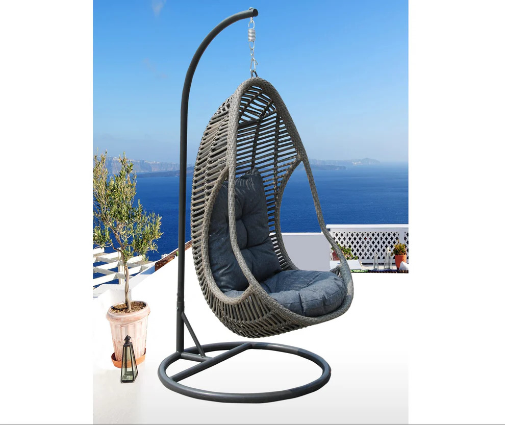 Elevate Your Outdoor Space with the Stylish Vasilia Grey Hanging Egg Chair by Homeflair