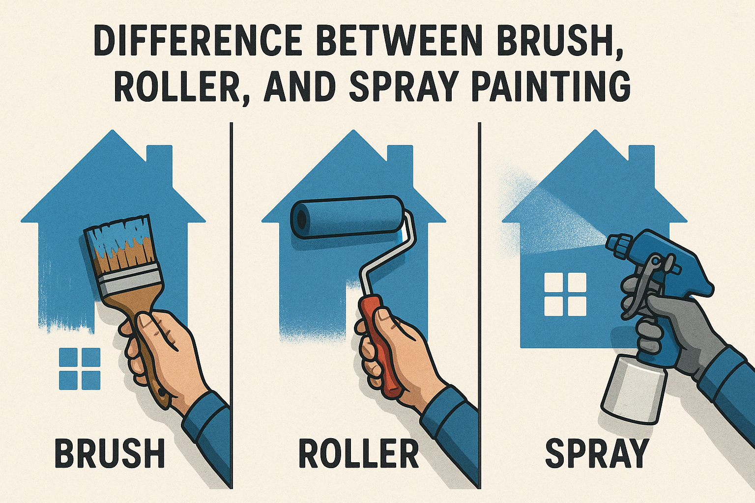 Difference Between Brush, Roller, and Spray Painting
