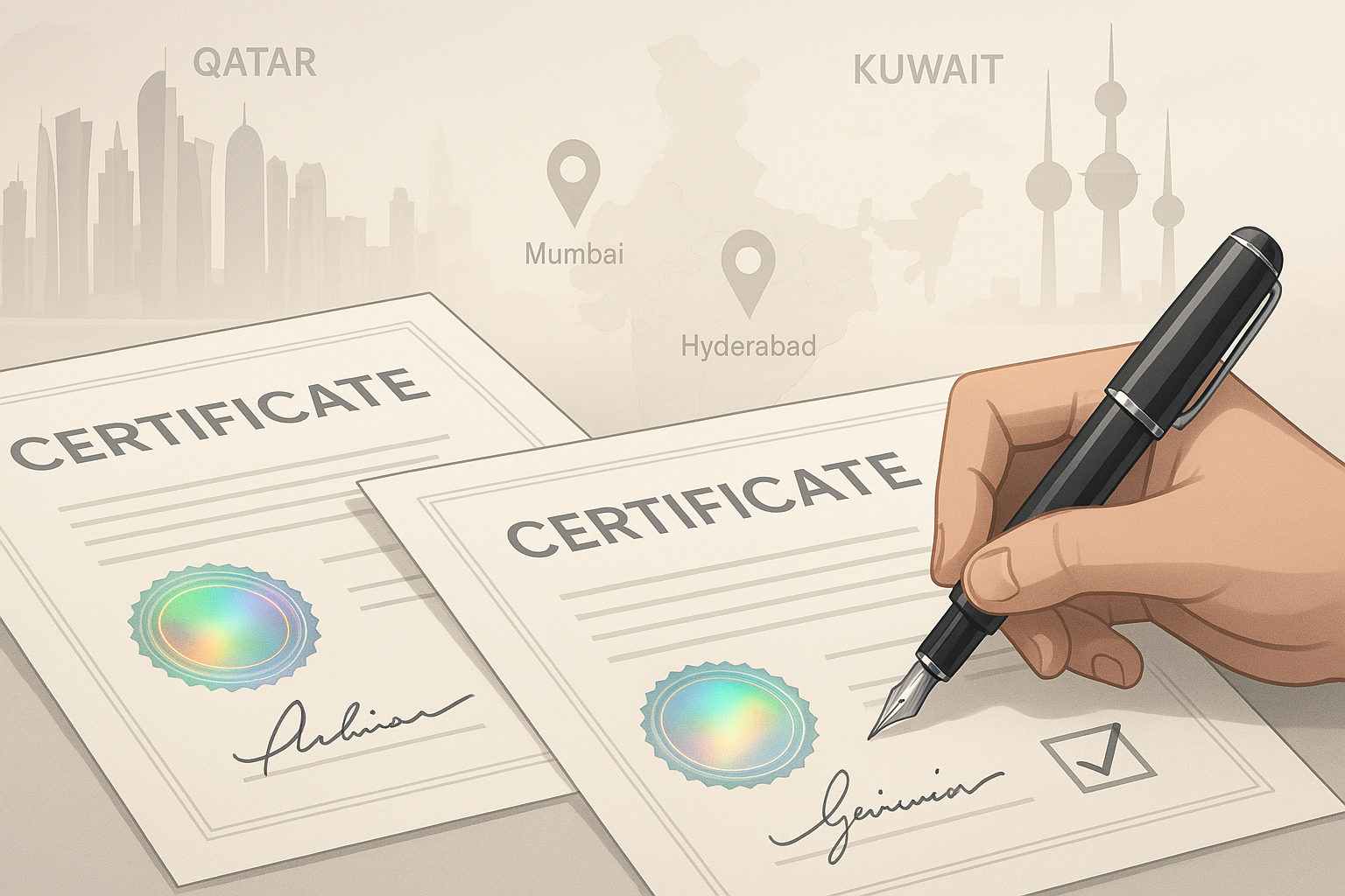 Certificate Attestation for Qatar in Mumbai & Certificate Attestation for Kuwait in Hyderabad