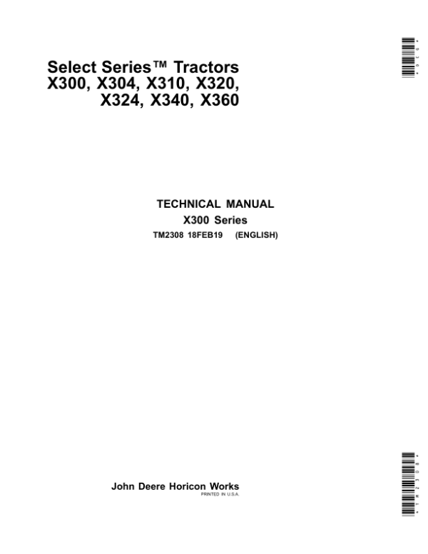 John Deere X300, X304, X310 & X360 Lawn Tractors Repair Manual
