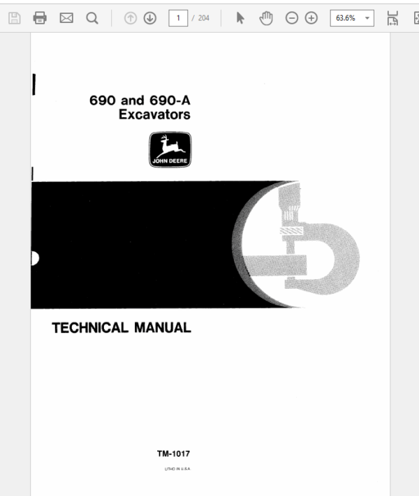  John Deere 690, 690A Excavator Repair Technical Manual TM1017