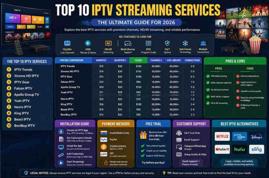 Top 10 IPTV Streaming Services Guide 2026