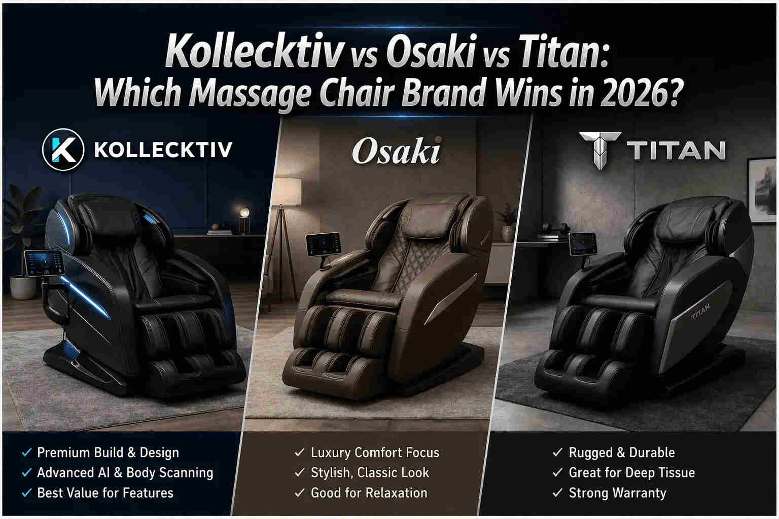 Kollecktiv vs Osaki vs Titan: A Data-Driven Massage Chair Comparison for 2026