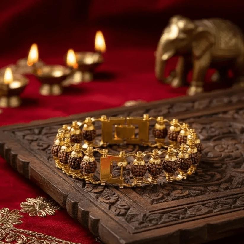 Buy Original Rudraksha Golden Capping Bracelet – A Perfect Blend of Spirituality and Elegance