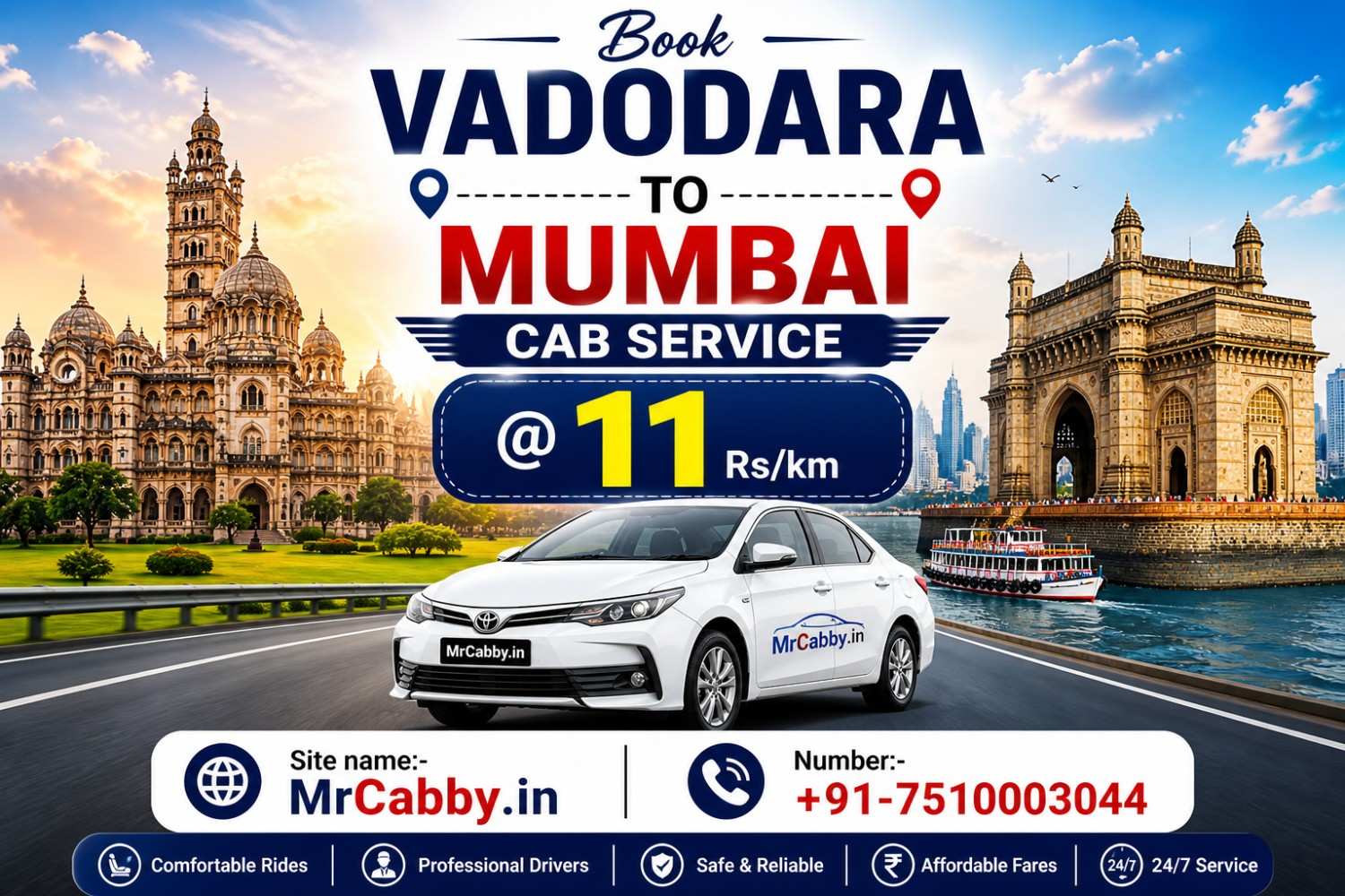 Vadodara to Mumbai Cab Service – Ride Comfortably with MrCabby