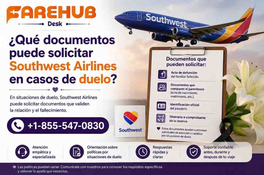 ¿Qué documentos puede solicitar Southwest Airlines en casos de duelo?