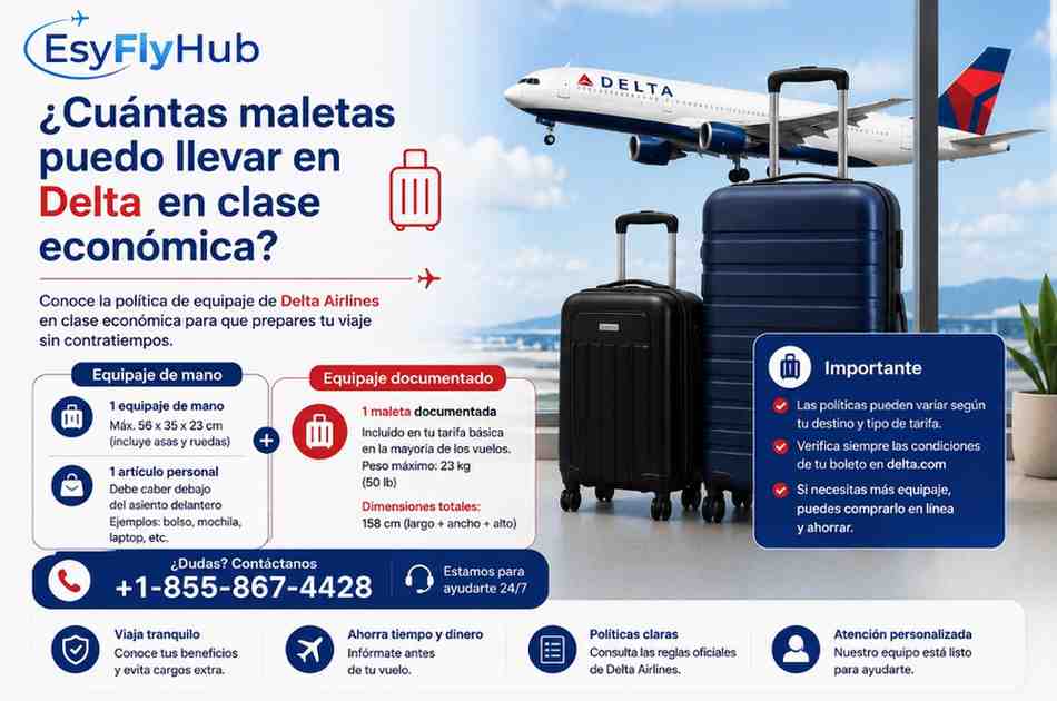 ¿Cuántas maletas puedo llevar en Delta en clase económica?