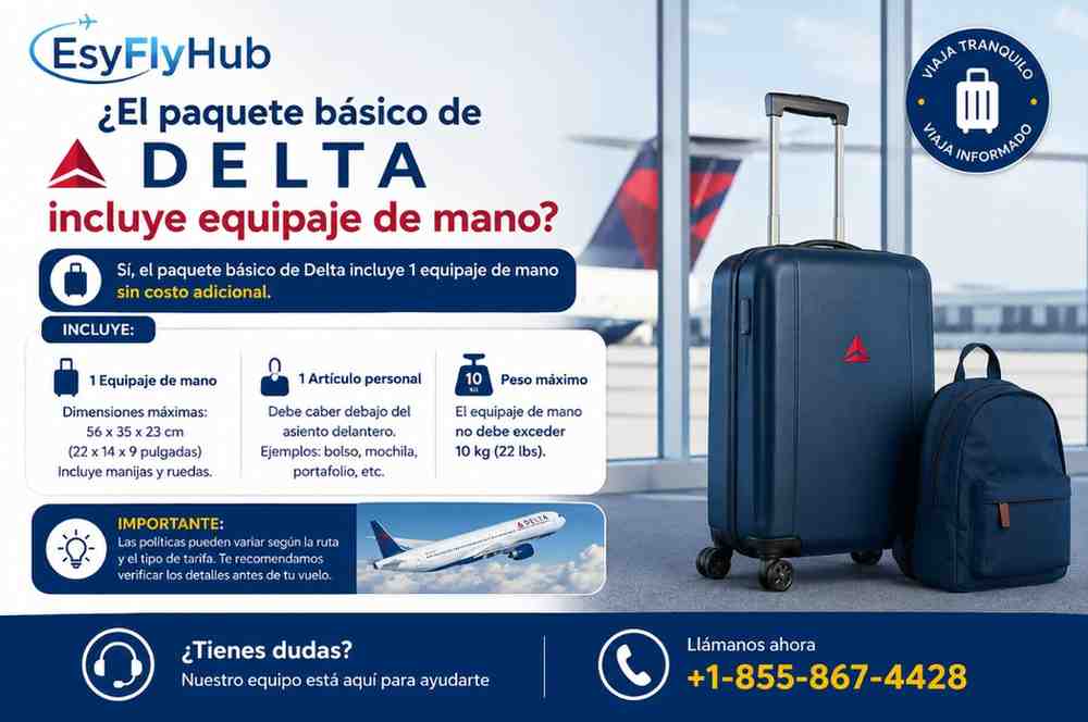¿El paquete básico de Delta incluye equipaje de mano?