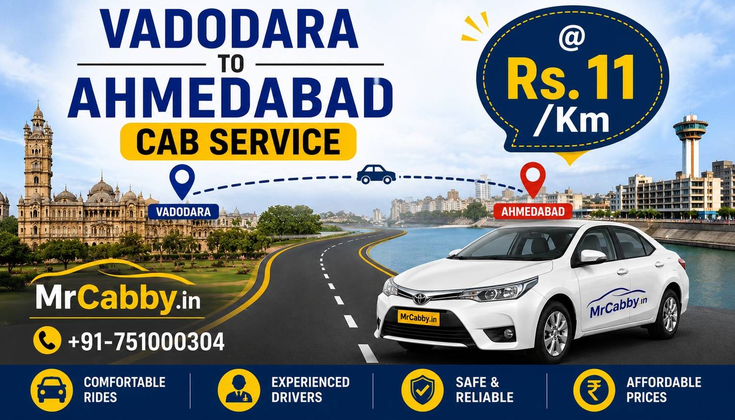 Vadodara to Ahmedabad Cab Service – Affordable Premium Taxi Ride