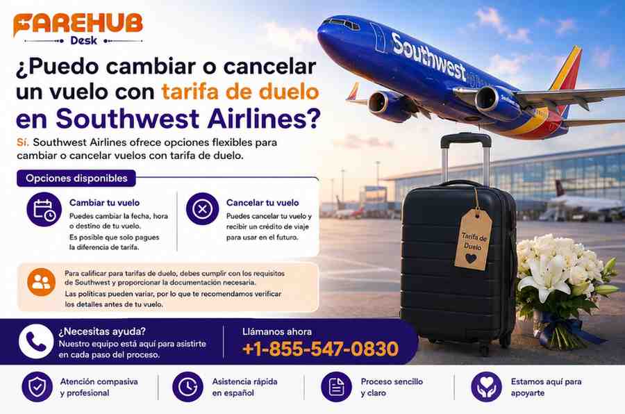 ¿Puedo cambiar o cancelar un vuelo con tarifa de duelo en Southwest Airlines?