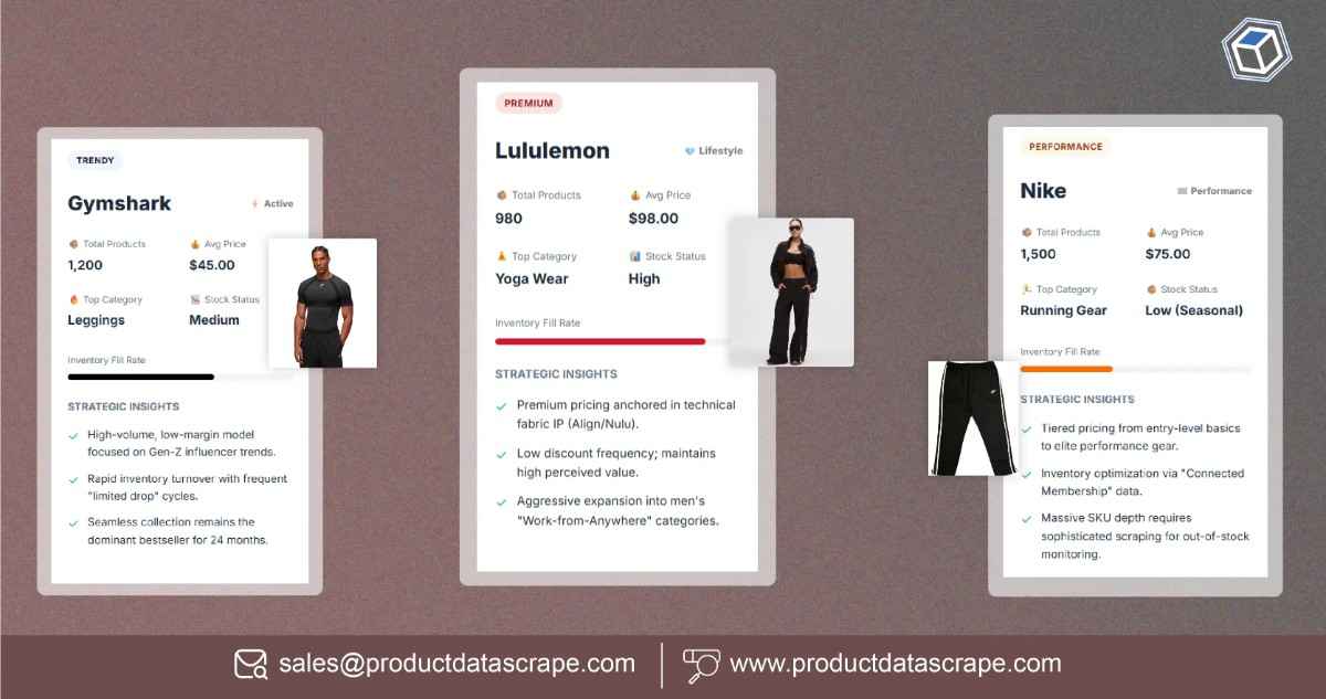 Scrape D2C Activewear Product Data - Gymshark.com vs Lululemon.com vs Nike