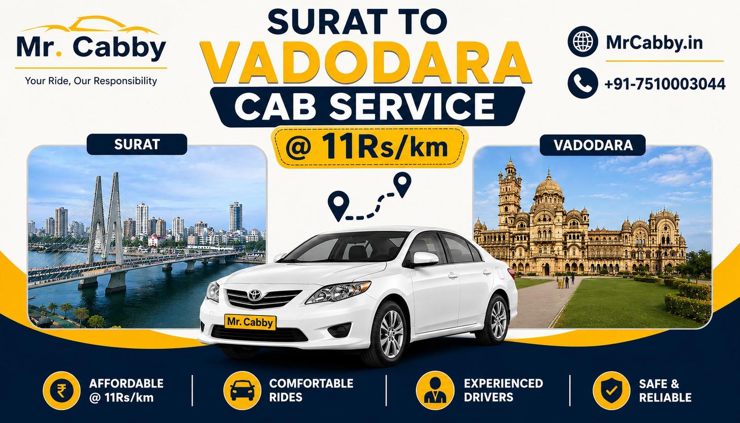 MrCabby Surat to Vadodara Cab Service with Luxury Ride Experience