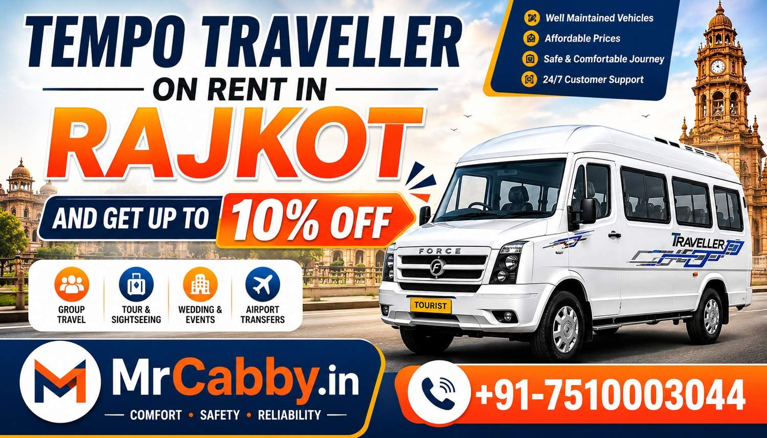 Book Tempo Traveller in Rajkot with MrCabby for Local and Outstation Travel