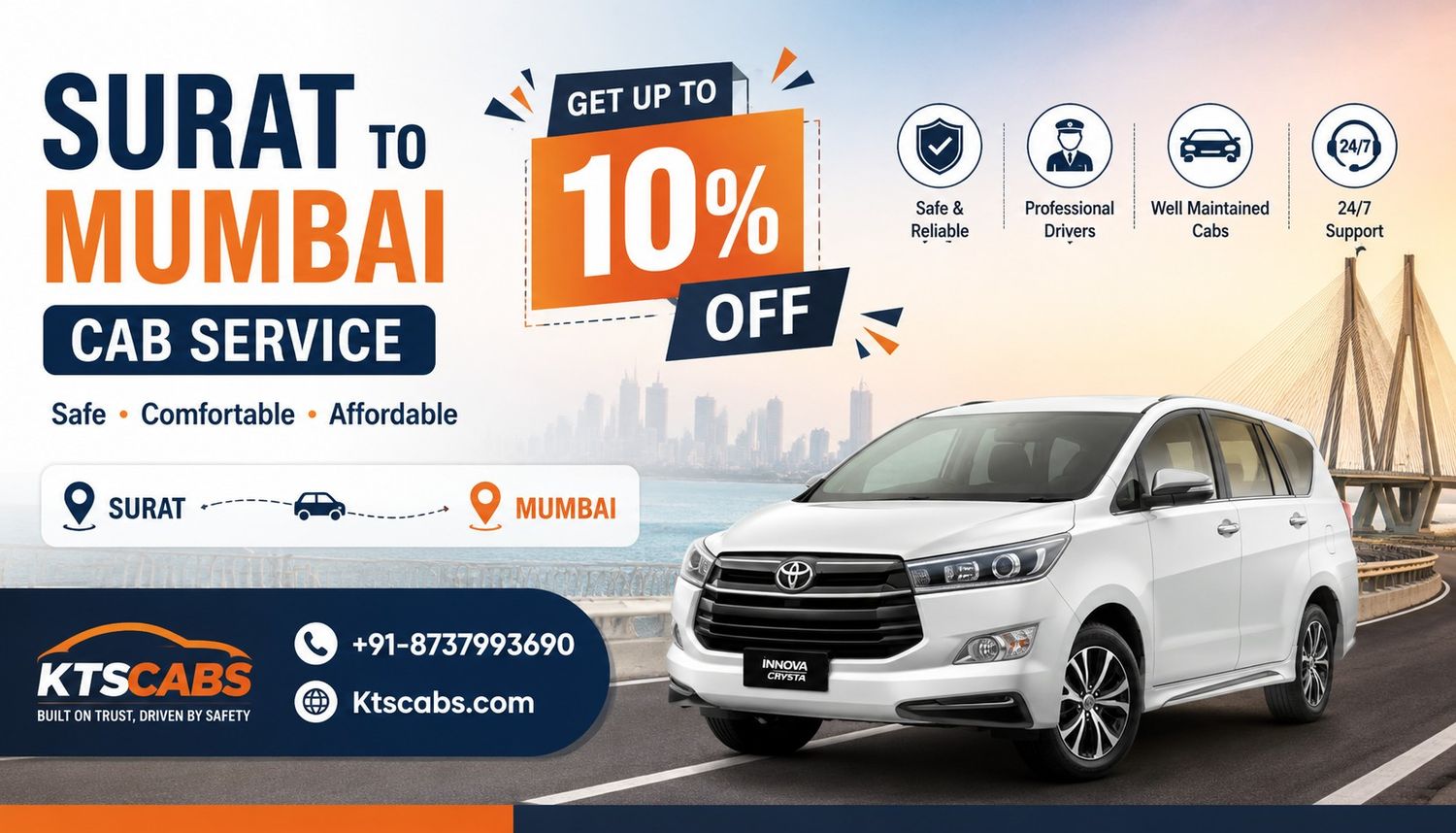 Surat to Mumbai Cab Service – Luxury, Comfort, and Reliability