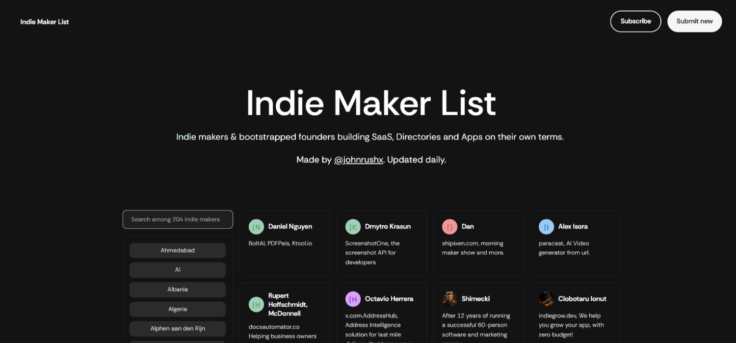 Indie Maker List: Built by Makers, For Makers