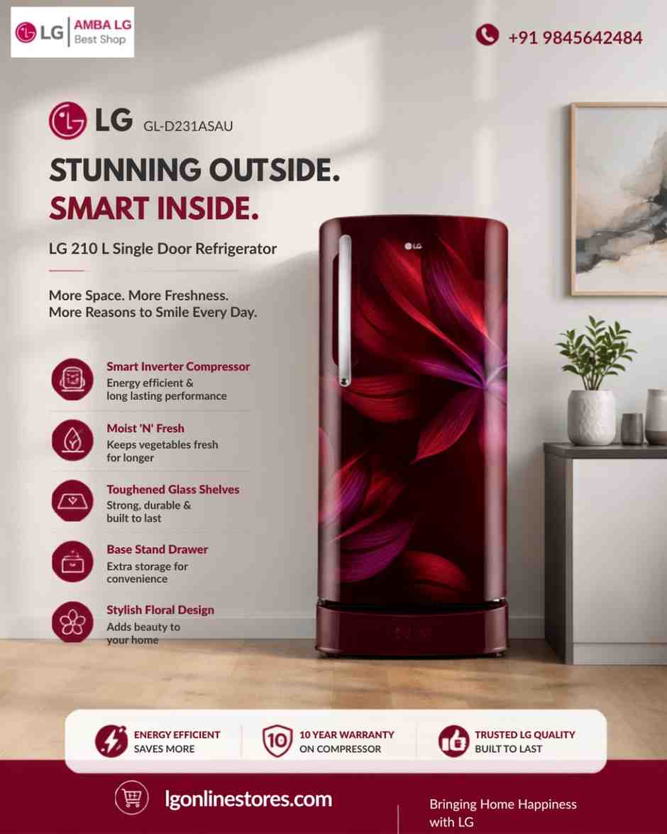 LG GL-D231ASAU 210 Ltr Single Door Fridge | Amba LG