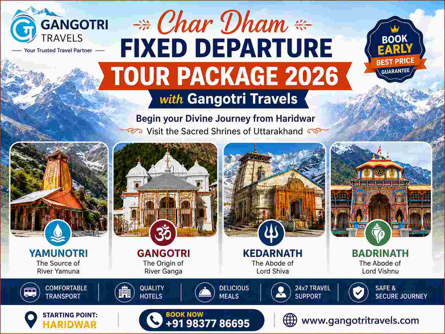 Char Dham Fixed Departure Tour Package 2026 with Gangotri Travels
