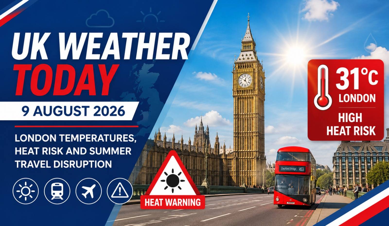UK Weather Today 9 August 2026: London Temperatures, Heat Risk and Summer Travel Disruption