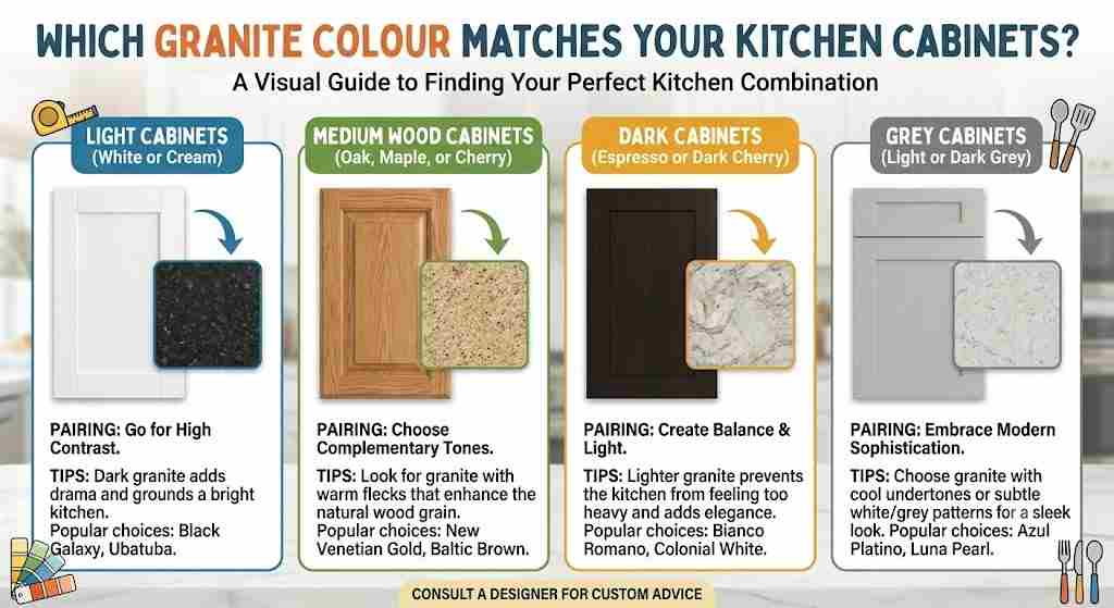 Which Granite Colour Matches Your Kitchen Cabinets?