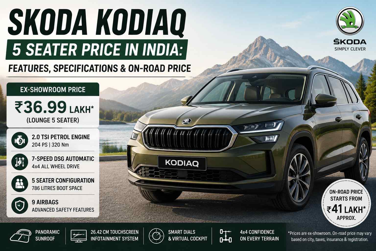 Skoda Kodiaq 5 Seater Price in India: Features, Specifications & On-Road Price