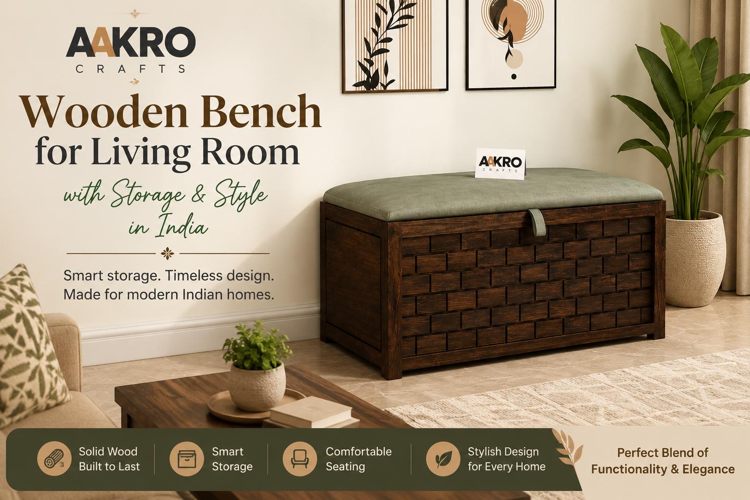 Wooden bench for living room with storage and style in india