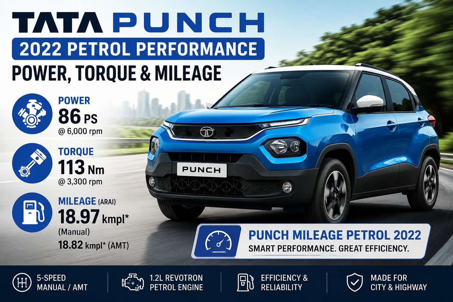 Tata Punch 2022 Petrol Performance: Power, Torque & Mileage