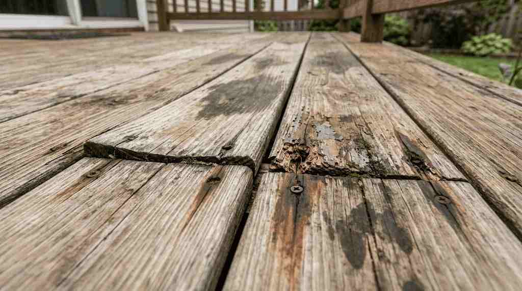 Signs of Water Damage on a Wooden Deck