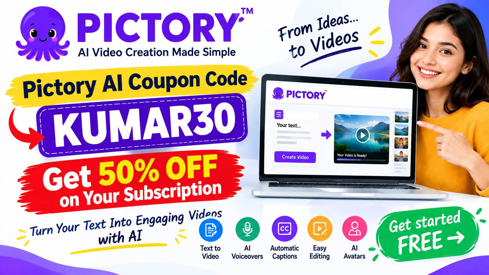 Pictory AI Coupon Code KUMAR30 – Create Engaging Videos with AI